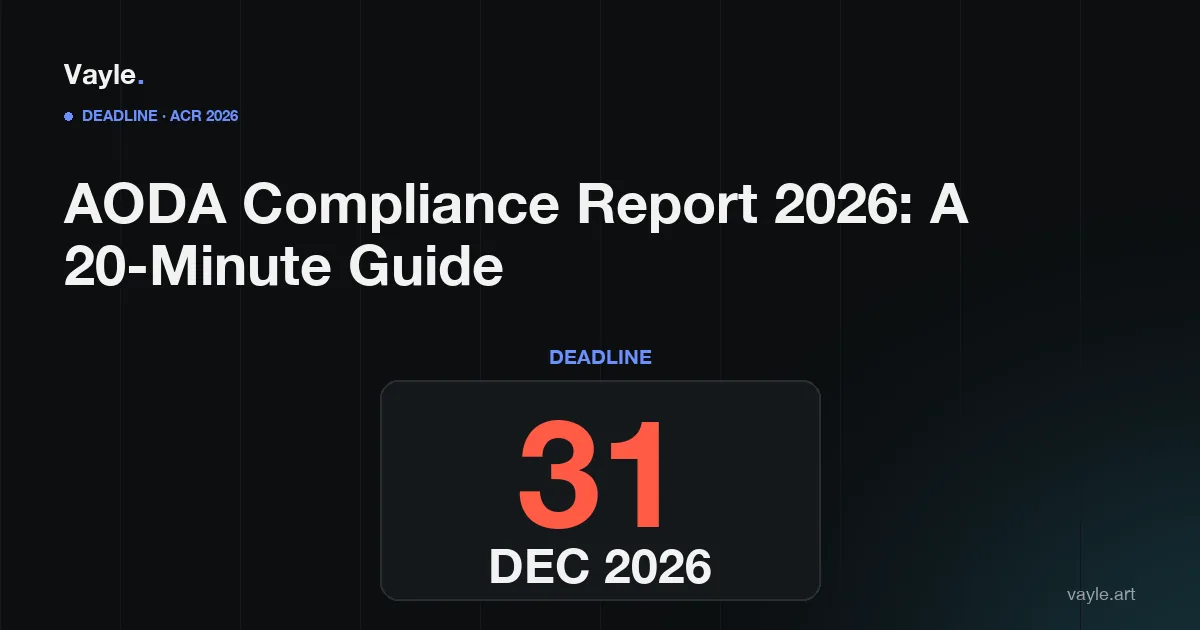 Editorial poster: a countdown card displaying DEC 31, 2026 - the AODA report deadline.