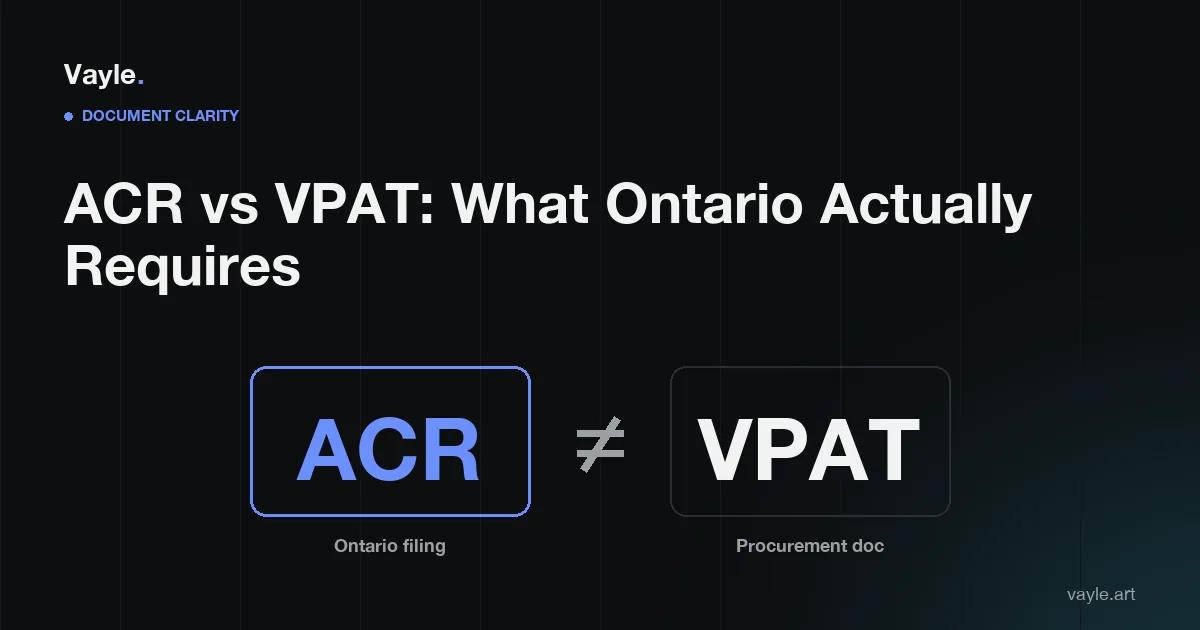 Editorial poster: two cards labelled 'ACR' and 'VPAT' separated by a 'not-equal' symbol.