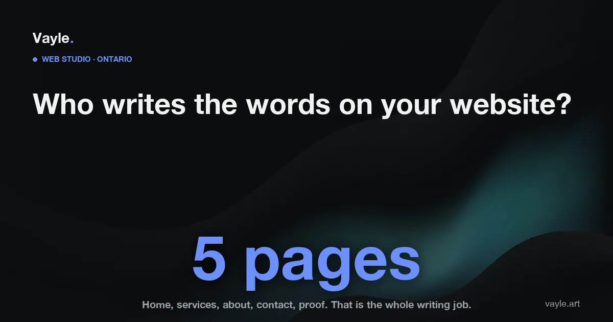 Vayle guide hero: a small-business website needs five pages of real copy, and the words are the part only the owner can supply.
