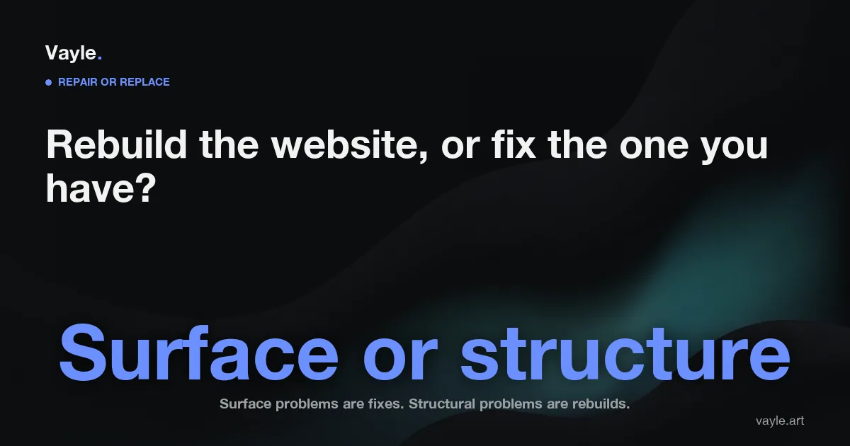Vayle blog hero: rebuild the website or fix the one you have, with the line surface or structure