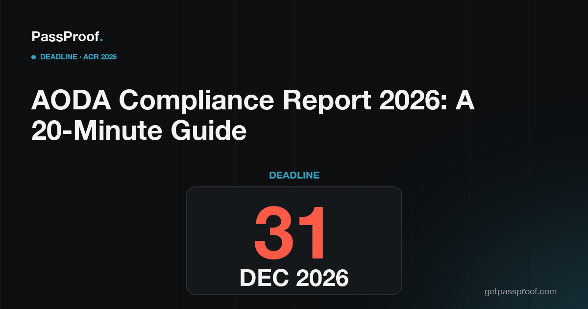 Editorial poster: a countdown card displaying DEC 31, 2026 — the AODA report deadline.