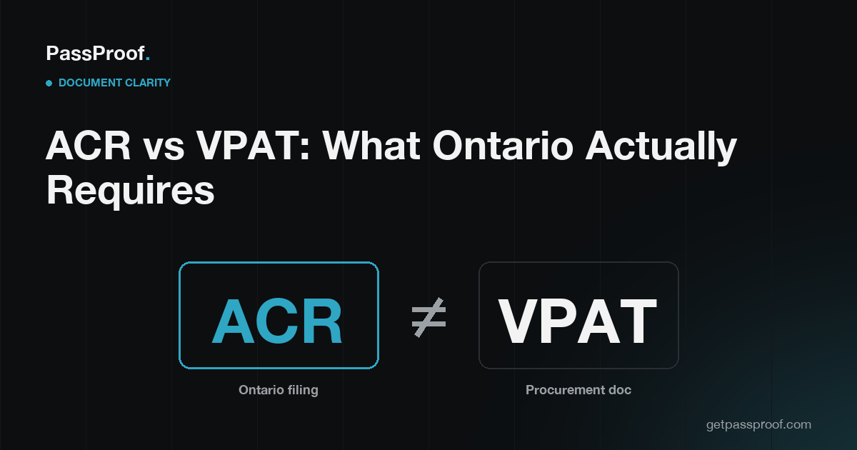 Editorial poster: two cards labelled 'ACR' and 'VPAT' separated by a 'not-equal' symbol.