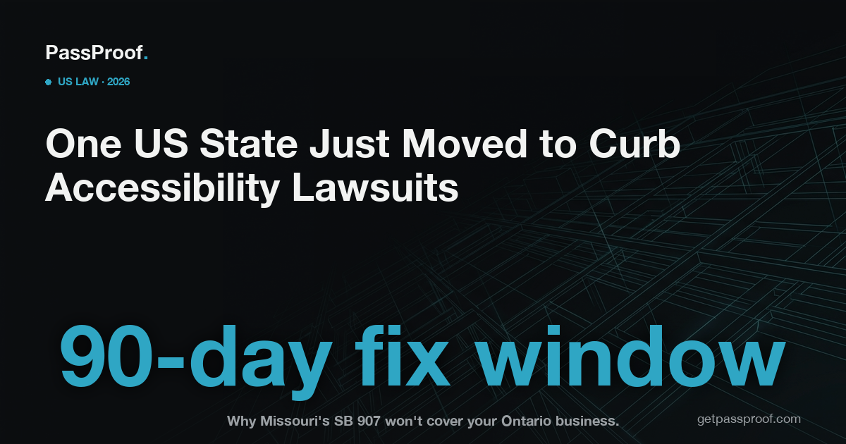 Editorial hero: a US state law to curb website-accessibility lawsuits, with a 90-day good-faith fix window, and why it does not change an Ontario business's AODA duty.