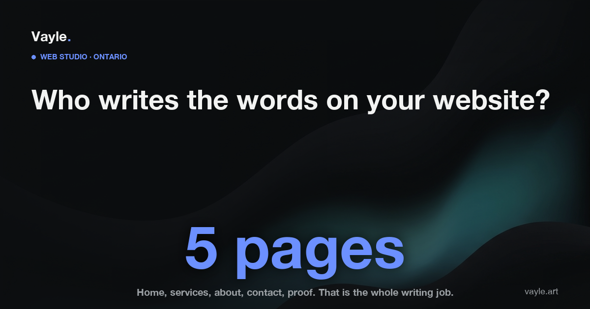 Vayle guide hero: a small-business website needs five pages of real copy, and the words are the part only the owner can supply.