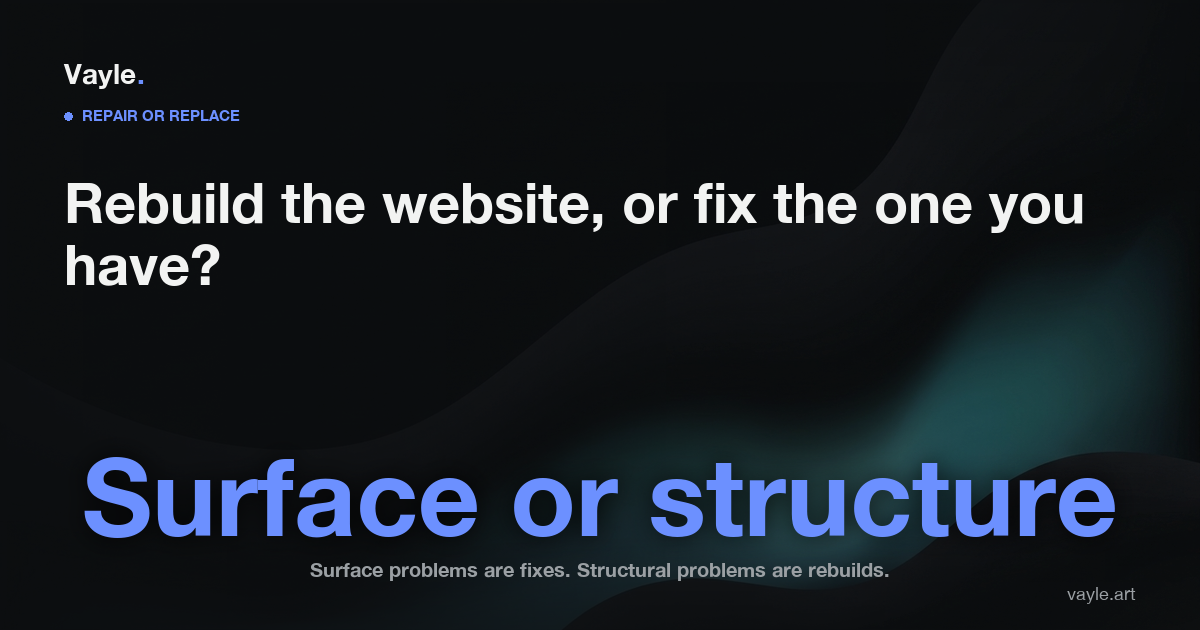 Vayle blog hero: rebuild the website or fix the one you have, with the line surface or structure